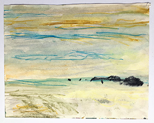 Wind und Sand, 2017, Aquarellkreide auf Papier, 21 x 27 cm